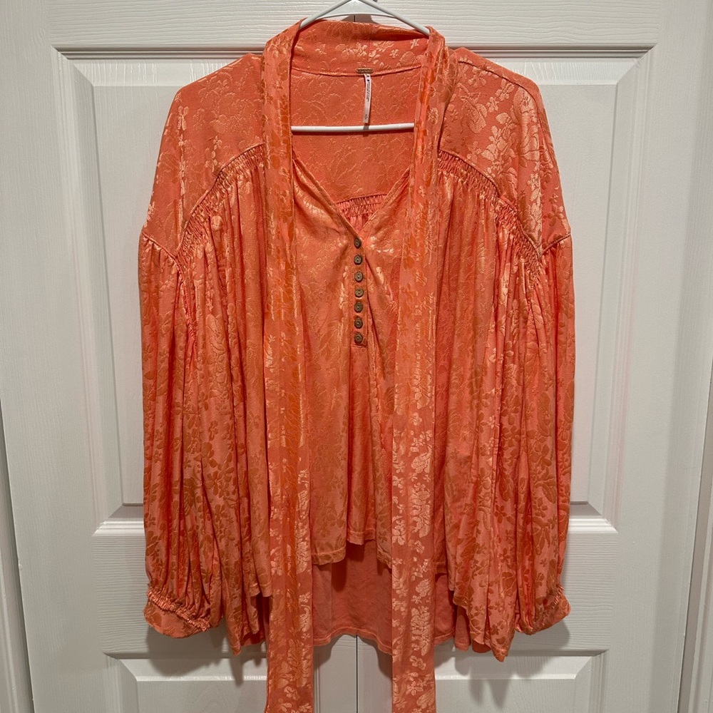 NWOT Free People Satin Look Boho Peasant Tunic Top